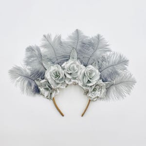 Silver and gray feather flower headpiece