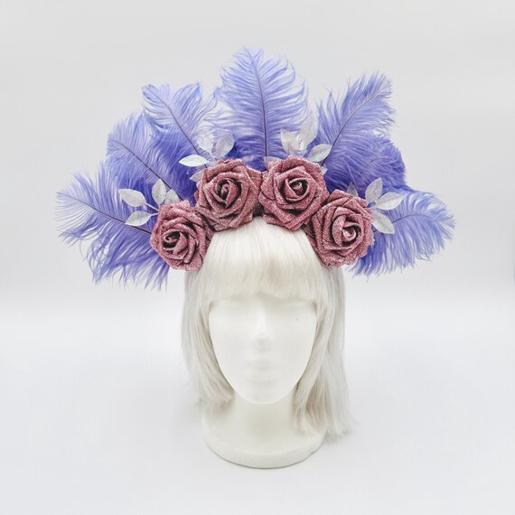 Lavender Feather & Pink Flower Headdress: Mardi Gras Goddess  display picture 3