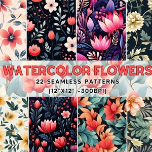 Wildflower Patterns Bundle: Watercolour Digital Paper, Seamless, can use for screen printing on shirts ,pillow & glass Commercial Use.