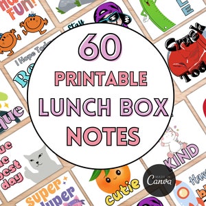 60 Printable Lunch box Notes - Notes for Kids - Lunchbox Card - Positive Notes - 8.5 x 11