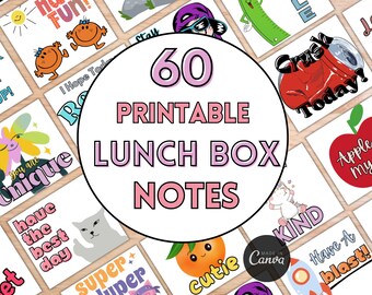 60 Printable Lunch box Notes - Notes for Kids - Lunchbox Card - Positive Notes - 8.5 x 11