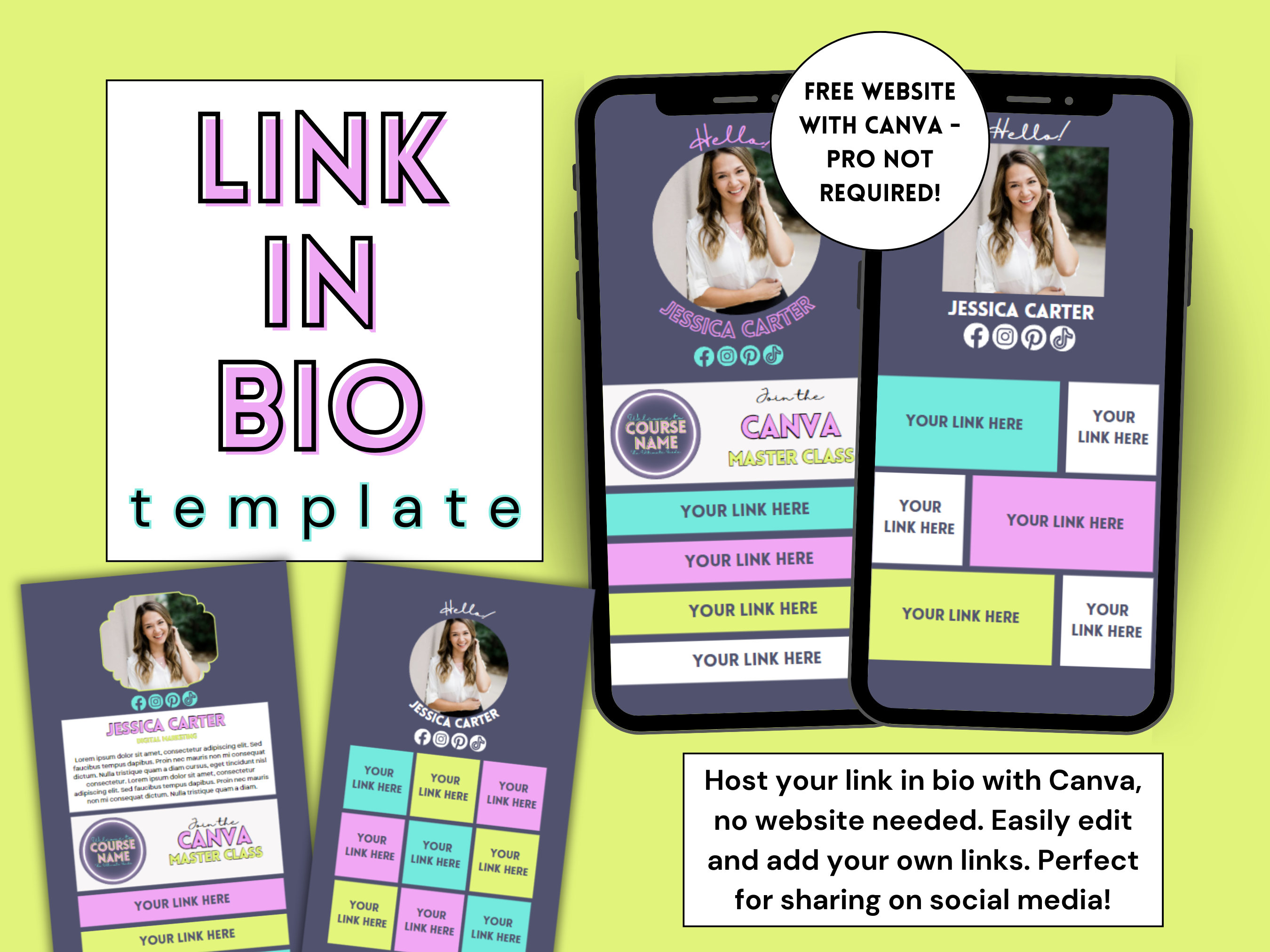 Link in Bio Template for Canva, Landing Page Template, Website Template,  Business Website Template, image size:2700x2025