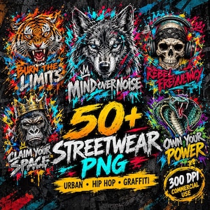 Streetwear PNG Bundle, Urban Hip Hop Clipart, Graffiti Sublimation Designs file, Trendy T-Shirt PNG, Retro Streetwear Clipart,Commercial Use