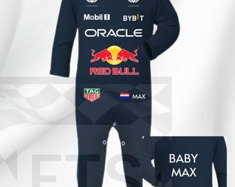 Personalised Formula 1 Red Bull Baby Rompersuit F1 Red Bull Sleepsuit Grand Prix Racing Baby Clothes