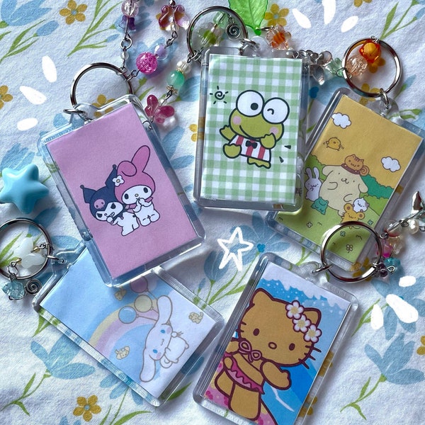 Sanrio Handmade Beaded Photo Keychain Bag Charm | Hello Kitty Kuromi My Melody Cinnamoroll Keroppi Pompompurin