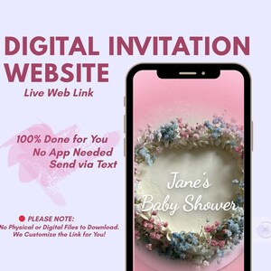 Online Invitation Website, Custom Personalized Invitation, Mobile Web Invitation for Baby Shower, Classic Pink Theme, No App Needed