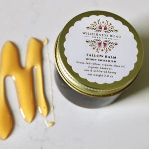 Tallow Balm 2oz. - Honey Unscented, Grass Fed Tallow, Organic Skincare, Raw Honey, Organic Beeswax