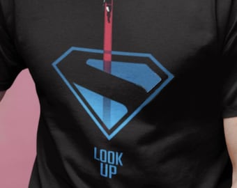 Superhero Look Up Unisex Softstyle T-Shirt, Graphic Tee, Casual Wear, Gift for Comics Fans, Birthday Gift, Everyday Wear