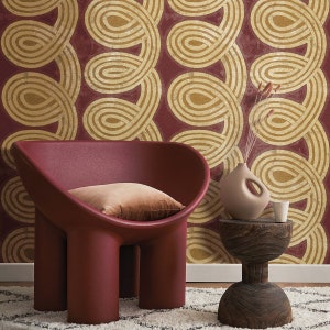 Art-Deco-Spiral-Burgund-Wein-Tapete 3D strukturierte Vinyl-Wandbekleidung Perfekt für Akzentwand