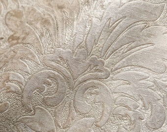 Beige Embossed Damask Wallpaper 3D Textured Wallcovering Perfect for Victorian Home