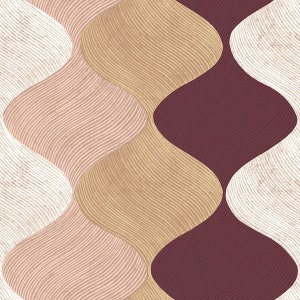Può includere: Motivo geometrico astratto con linee ondulate in tonalità di bianco, beige, rosa e bordeaux.