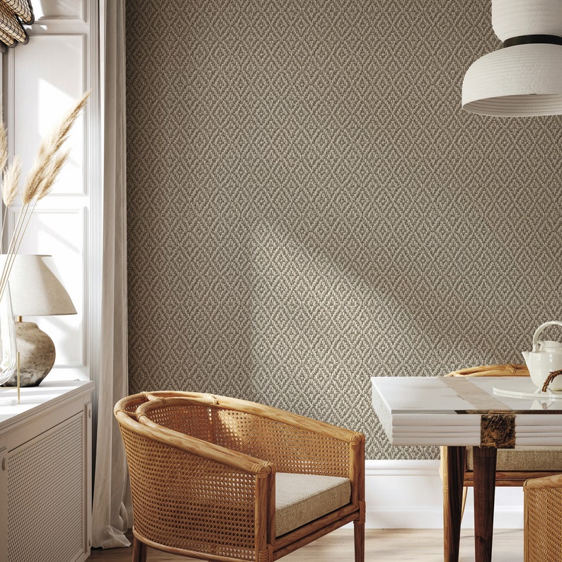 Diamond Braided Faux Raffia Wallpaper Rope Basketweave Grasscloth 3D Textured Geometric