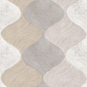 Carta da parati a onde geometriche, carta da parati con motivi ispirati al marocchino: grigio, marrone, beige
