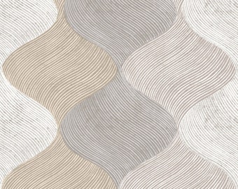 Geometrische Wellen Tapete, Marokkanisch Inspirierte Mustertapete - Grau, Braun, Beige