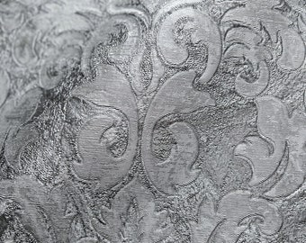 Silver Gray Embossed Damask Wallpaper 3D Textured Wallcovering Perfect for Victorian Home