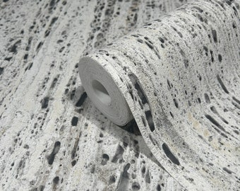 Oolite Pebble Wallpaper: Faux Coral Stone, 3D Textured Black and White Wallcovering