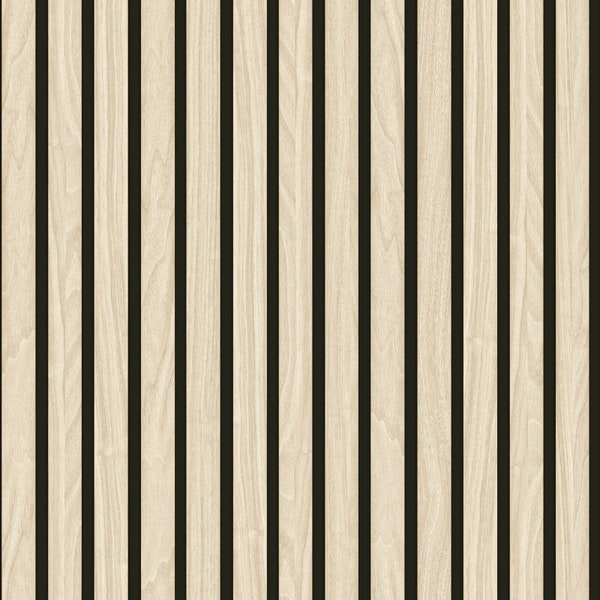 Vinyl Oak Wooden Slat Plank Faux Wood look Textured Modern 3D wallpaper - Light Brown