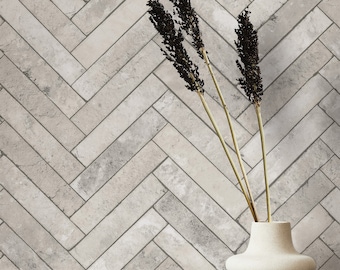 Gray Herringbone Faux Brick Wallpaper - 3D Textured Wallcovering