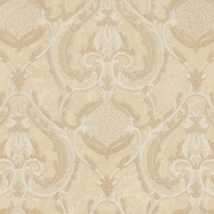 Gold Embroidered Embossed Damask Vinyl Wallpaper 3D Embossed Metallic Wallcovering