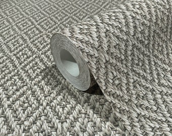 Diamond Braided Faux Raffia Wallpaper Rope Basketweave Grasscloth 3D Textured Geometric Wallcovering -  Dark Natural