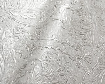 Embossed Royal Paisley Damask Wallpaper - White