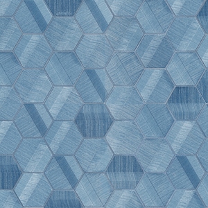 Papier peint métallisé bleu à motif hexagonal épais, texture imitation tissu de soie, revêtement mural géométrique en relief 3D