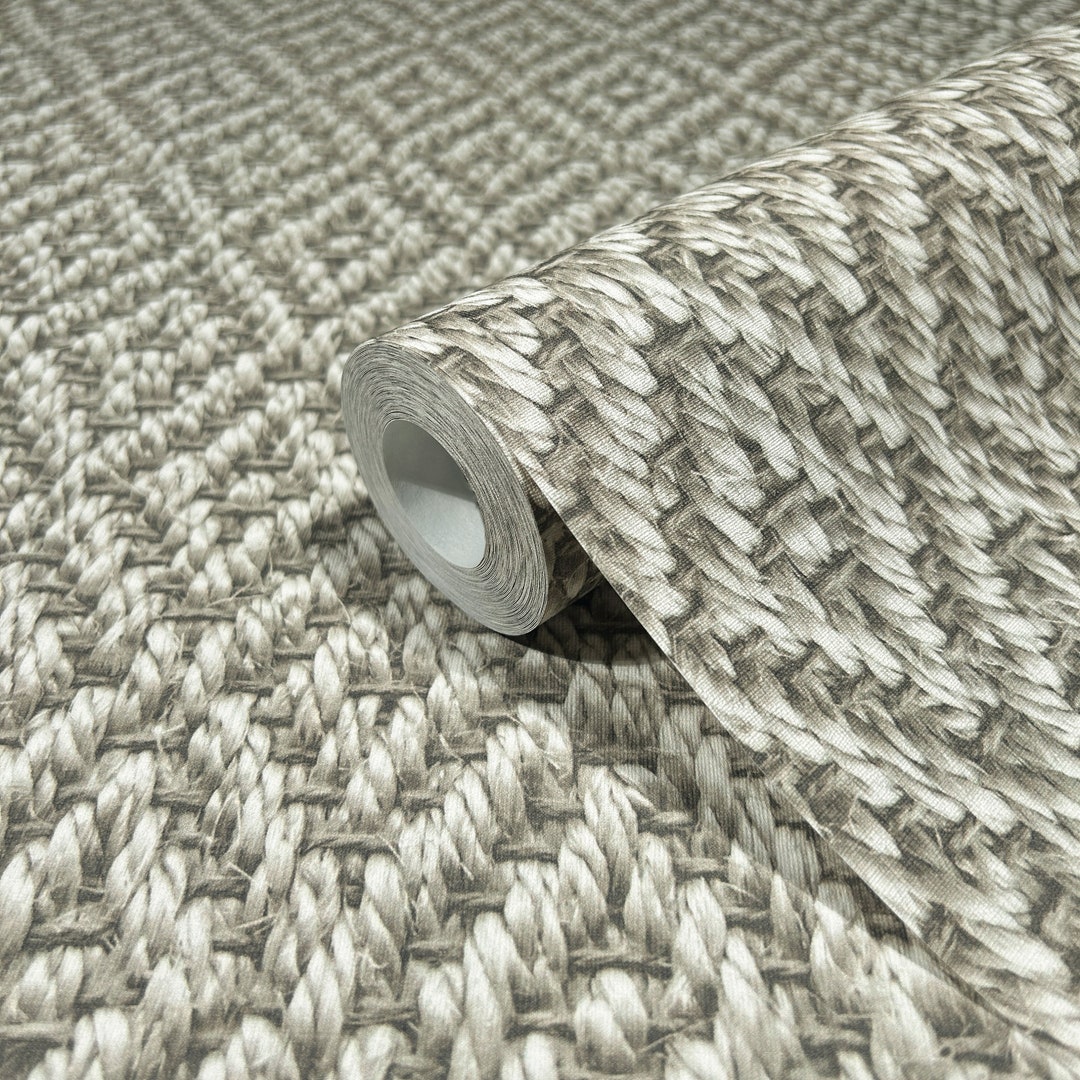 Diamond Braided Faux Raffia Wallpaper Rope Basketweave Grasscloth 3D Textured Geometric