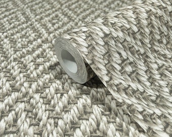 Diamond Braided Faux Raffia Wallpaper Rope Basketweave Grasscloth 3D Textured Geometric Wallcovering - Natural