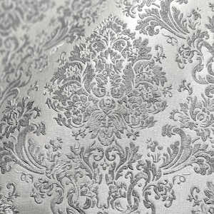 Damask Vinyl Wallpaper Silver Metallic 3D Embossed Wallcovering