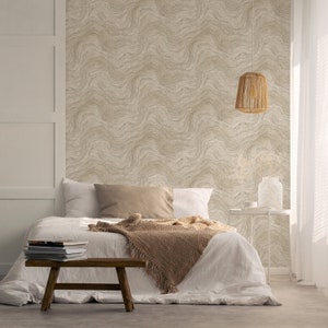 Distressed Marble Stone Wallpaper Modern Art Deco Abstract Wave Stone Wall 3D Textured Wallcovering - Brown