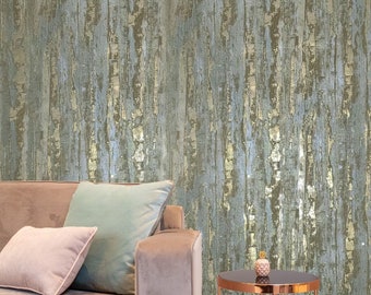 Metallic Faux Distressed Textured Wallcovering - Gray Silver Brass Gold Color