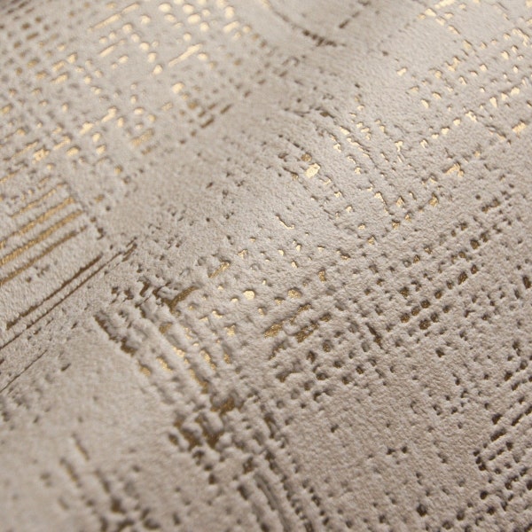 Tapet i sliten stenvägg, rustik 3D-tapet med texturerade linjer - Beige, Guld