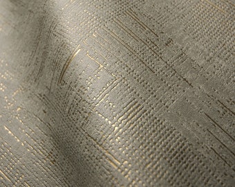 Distressed Stonewall Wallpaper, 3D Rustic Textured Metallic Lines Decorative Wallcovering - Olive Green, Gold