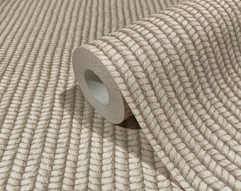 Braided Faux Raffia Wallpaper Rope Basketweave Grasscloth 3D Textured Wallcovering - Natural