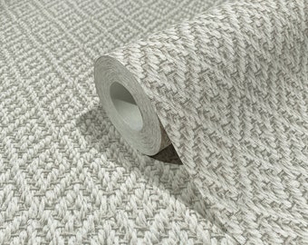 Diamond Braided Faux Raffia Wallpaper Rope Basketweave Grasscloth 3D Textured Geometric Wallcovering - Light Brown