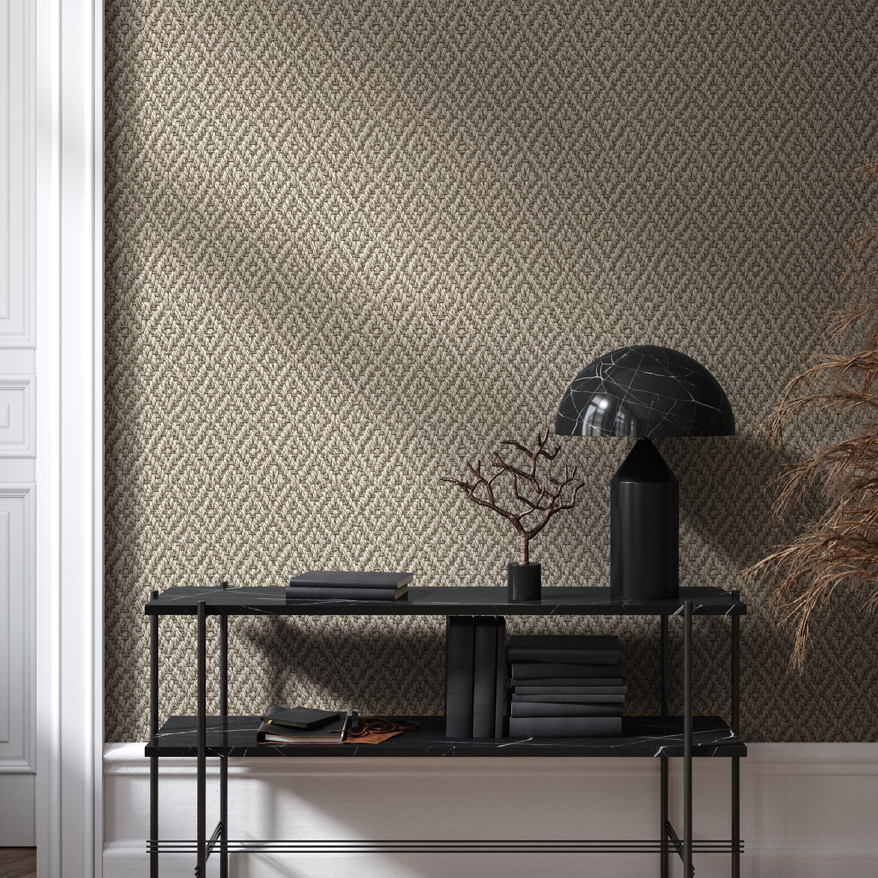Diamond Braided Faux Raffia Wallpaper Rope Basketweave Grasscloth 3D ...