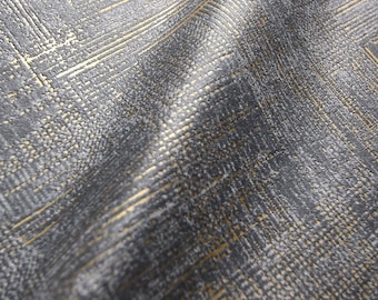 Distressed Stonewall Wallpaper, 3D Rustic Textured Metallic Lines Decorative Wallcovering - Blue, Gold