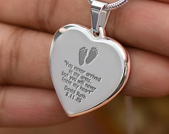 Gepersonaliseerde herinnering hartketting gegraveerd cadeau voor nabestaanden – 'You Will Never Leave' Aangepaste herdenkingsmonument aandenken zwangerschapsverlies