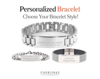 Personalized Confirmation Gift Confirmed in Christ Bracelet - Custom Engraved Name Date Cross Religious Gift Silver Jewely