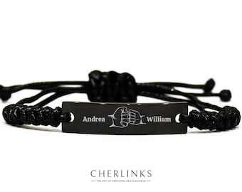 Fistbump Bracelet Customized Dad and Child Name Black Engraved Gift For Daddy Father Son Daughter Kid Birthday Christmas Father&#39;s Day Gift