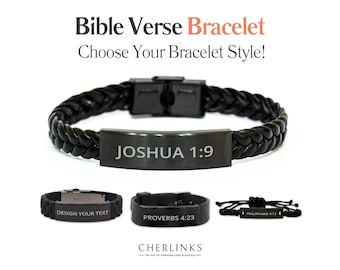 Personalized Bible Verse Bracelet | Custom Black Bracelet | Mens Womens Engraved Scripture Bracelet | Bible Quote Christian Religious Gift