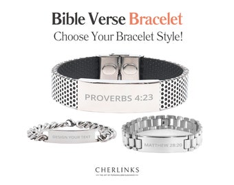 Personalized Bible Verse Bracelet | Custom Silver Bracelet | Mens Womens Engraved Scripture Bracelet | Bible Quote Christian Religious Gift