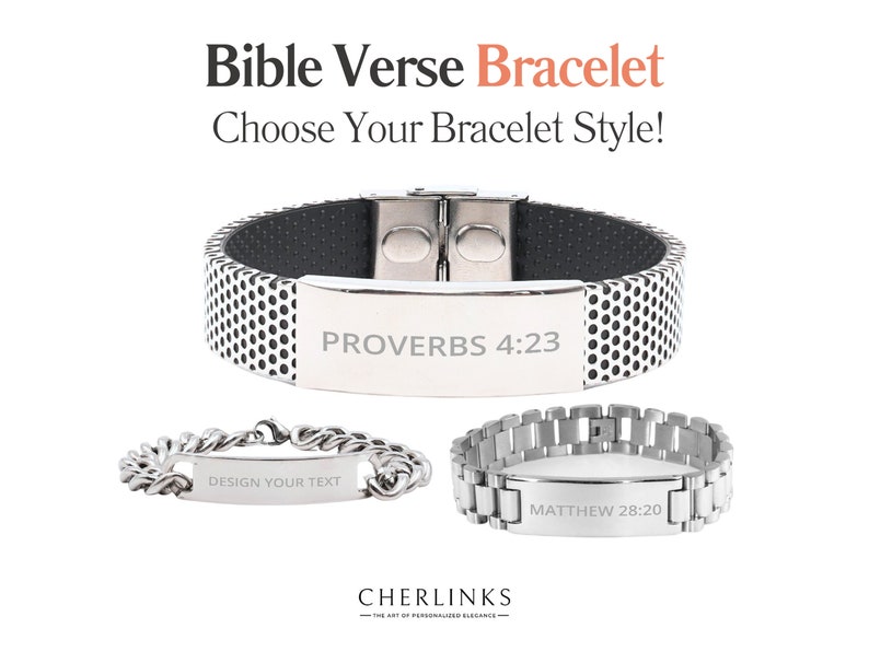 Personalized Bible Verse Bracelet Custom Silver Bracelet Mens Womens ...