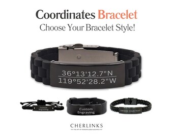 Personalized Coordinates Bracelet - Custom Engraved GPS Location Coordinates Bracelet for Men Women, Girlfriend Boyfriend Gift, Couple Gift