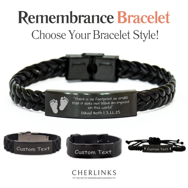 Miscarriage Black Engraved Bracelet for Angel Baby "No Footprint So Small" Sentimental Memorial Remembrance Baby Loss Gift Keepsake Dad Mom