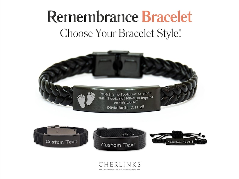 Miscarriage Black Engraved Bracelet for Angel Baby "No Footprint So Small" Sentimental Memorial Remembrance Baby Loss Gift Keepsake Dad Mom afbeelding 1