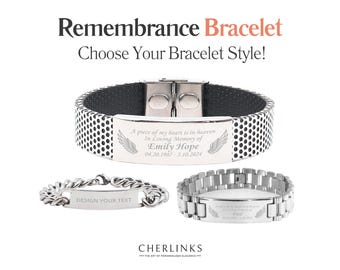 Personalized Memorial Bracelet Angel Wing Sympathy Gift In Loving Memory "A Piece Of My Heart Is In Heaven" Silver Engraved Custom Name Date