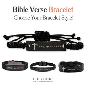 Personalized Bible Verse Bracelet Custom Black Bracelet for Mens Womens Engraved Cross Bracelet | Bible Quote Christian Religious Gift