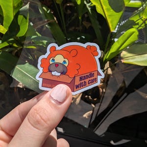 Bidoof- Handle with Care - Glänzender Vinyl-Aufkleber