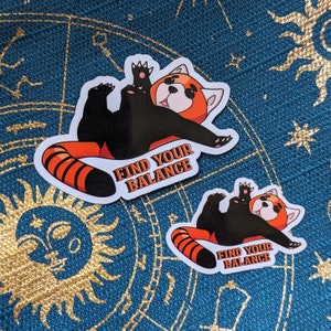 Naklejka winylowa Red Panda wodoodporna - spróbuj znaleźć równowagę - cytaty motywacyjne, Fire Fox, zestresowany, poprawa
